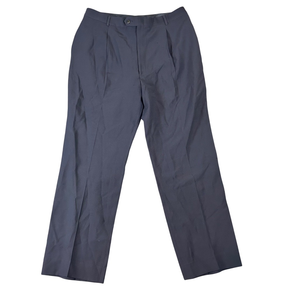 Vintage Mens‎ Navy Pleated Dress Pants Size 46 Fits 36x28 Tailored Fit 70s/80s